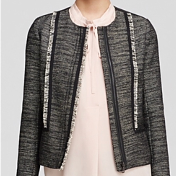 Vince boucle jacket with fringe and leather trim - Picture 2 of 5